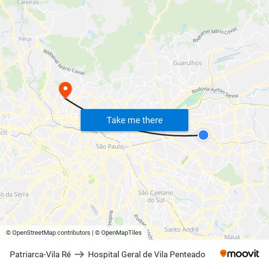 Patriarca-Vila Ré to Hospital Geral de Vila Penteado map