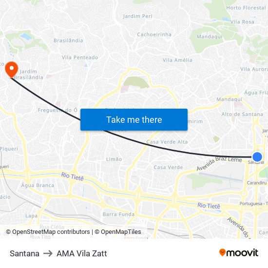 Santana to AMA Vila Zatt map