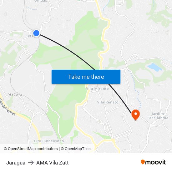 Jaraguá to AMA Vila Zatt map