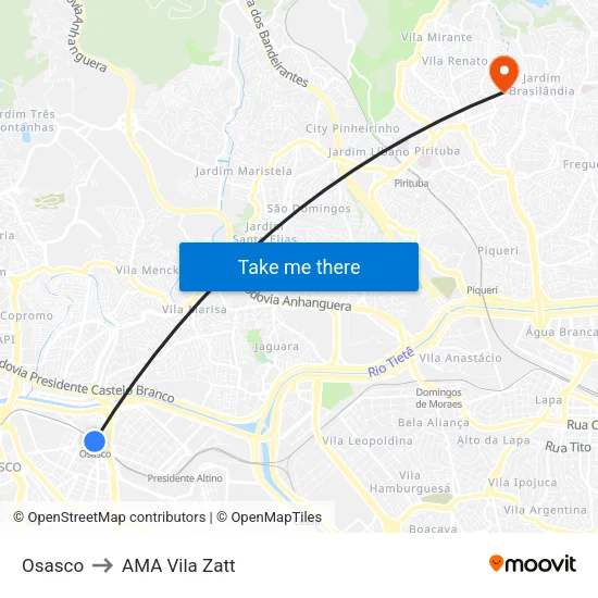 Osasco to AMA Vila Zatt map