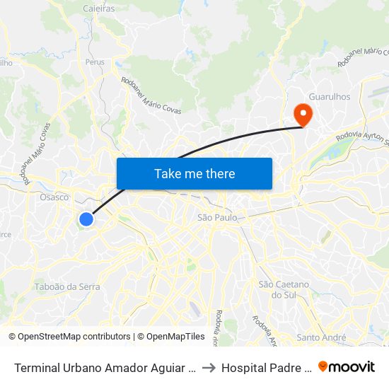Terminal Urbano Amador Aguiar (Vila Yara) to Hospital Padre Bento map