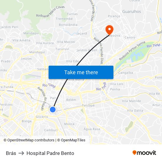 Brás to Hospital Padre Bento map