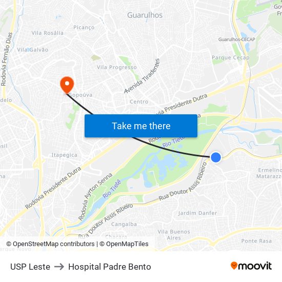 USP Leste to Hospital Padre Bento map