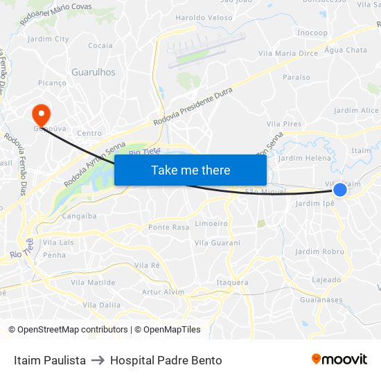 Itaim Paulista to Hospital Padre Bento map