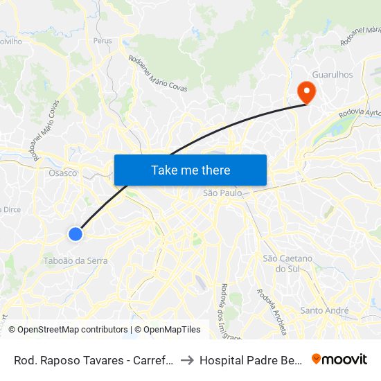 Rod. Raposo Tavares - Carrefour to Hospital Padre Bento map