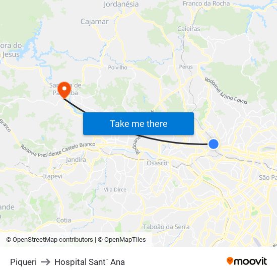 Piqueri to Hospital Sant` Ana map