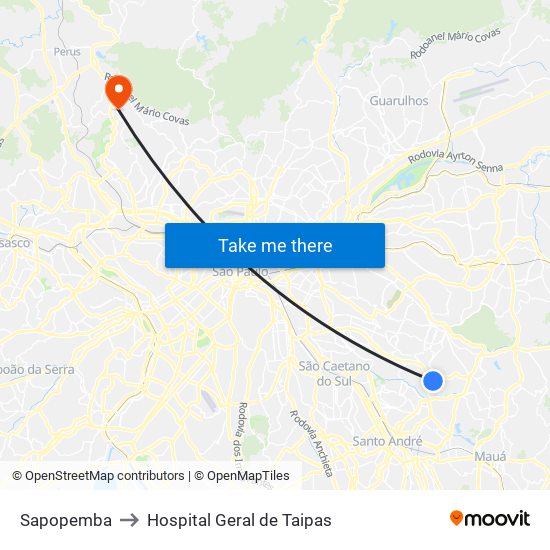 Sapopemba to Hospital Geral de Taipas map