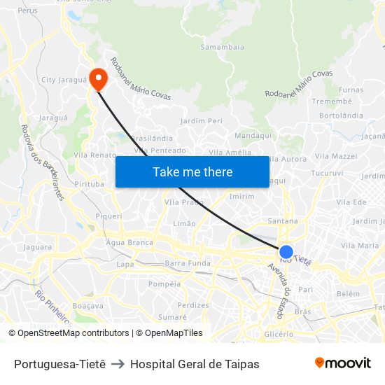 Portuguesa-Tietê to Hospital Geral de Taipas map