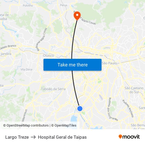 Largo Treze to Hospital Geral de Taipas map