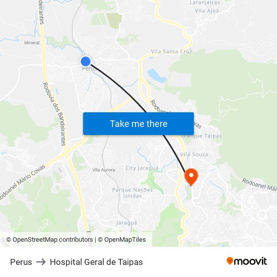 Perus to Hospital Geral de Taipas map