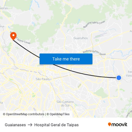 Guaianases to Hospital Geral de Taipas map