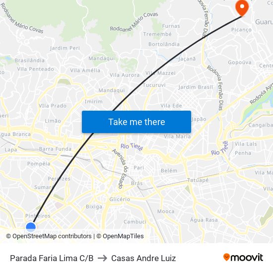 Parada Faria Lima C/B to Casas Andre Luiz map