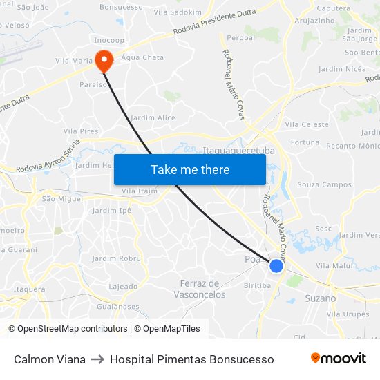 Calmon Viana to Hospital Pimentas Bonsucesso map