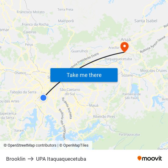 Brooklin to UPA Itaquaquecetuba map