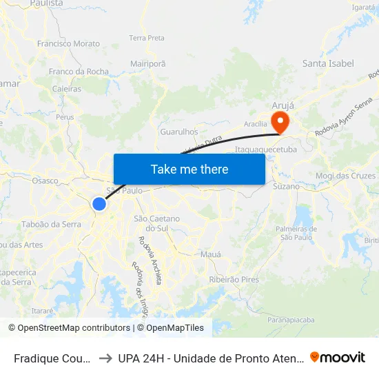 Fradique Coutinho to UPA 24H - Unidade de Pronto Atendimento map