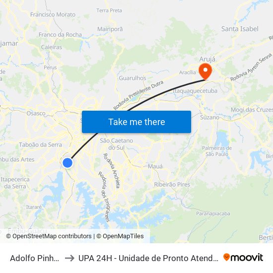 Adolfo Pinheiro to UPA 24H - Unidade de Pronto Atendimento map