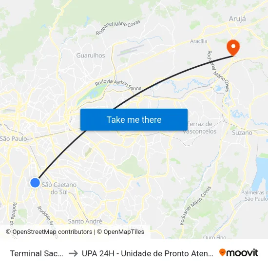 Terminal Sacomã to UPA 24H - Unidade de Pronto Atendimento map
