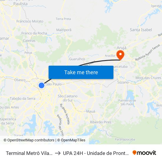 Terminal Metrô Vila Madalena to UPA 24H - Unidade de Pronto Atendimento map