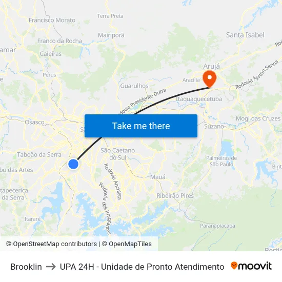 Brooklin to UPA 24H - Unidade de Pronto Atendimento map