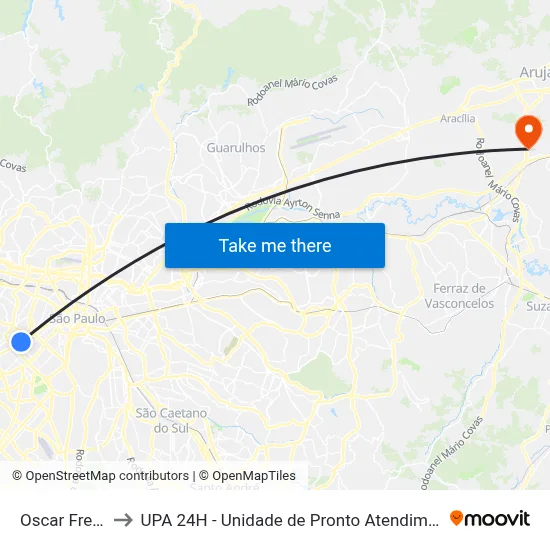 Oscar Freire to UPA 24H - Unidade de Pronto Atendimento map
