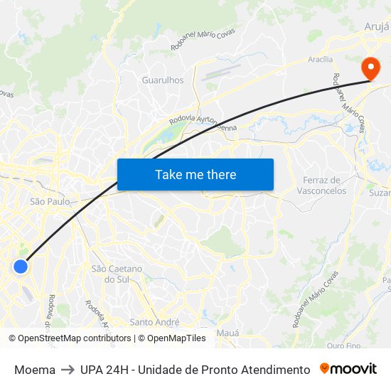 Moema to UPA 24H - Unidade de Pronto Atendimento map