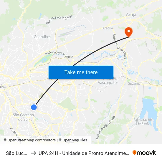 São Lucas to UPA 24H - Unidade de Pronto Atendimento map