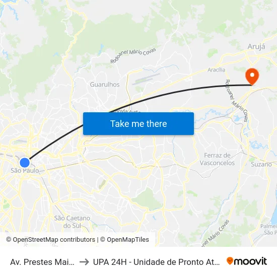 Av. Prestes Maia, 940 to UPA 24H - Unidade de Pronto Atendimento map
