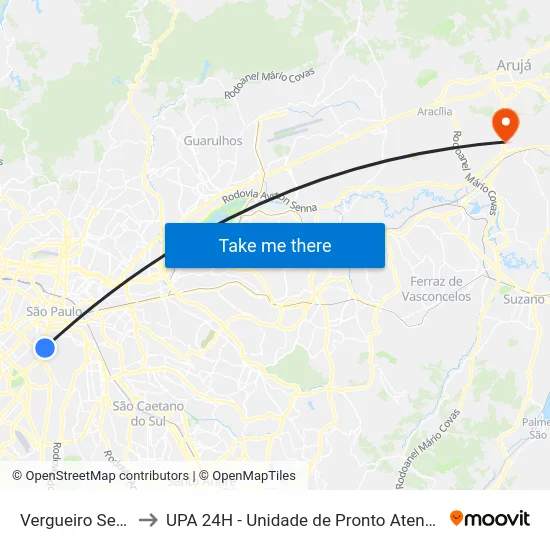 Vergueiro Sebrae to UPA 24H - Unidade de Pronto Atendimento map