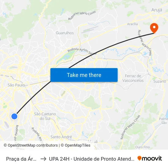 Praça da Árvore to UPA 24H - Unidade de Pronto Atendimento map