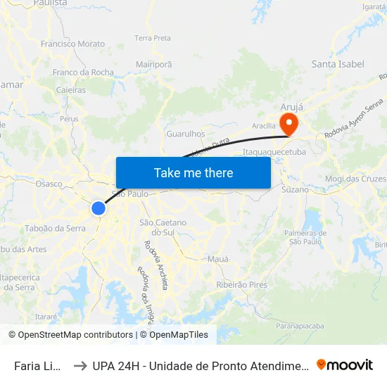 Faria Lima to UPA 24H - Unidade de Pronto Atendimento map