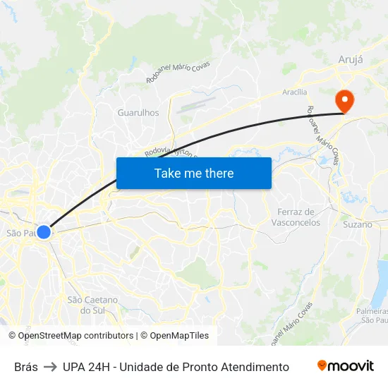 Brás to UPA 24H - Unidade de Pronto Atendimento map
