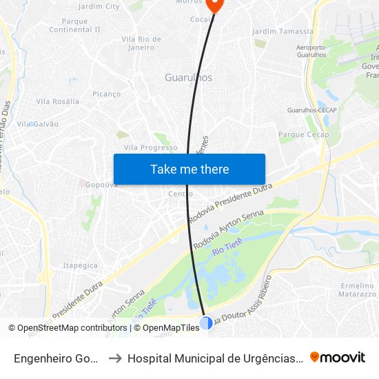Engenheiro Goulart to Hospital Municipal de Urgências HMU map