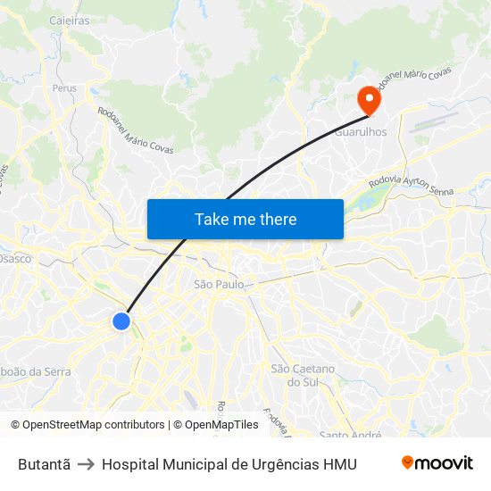 Butantã to Hospital Municipal de Urgências HMU map