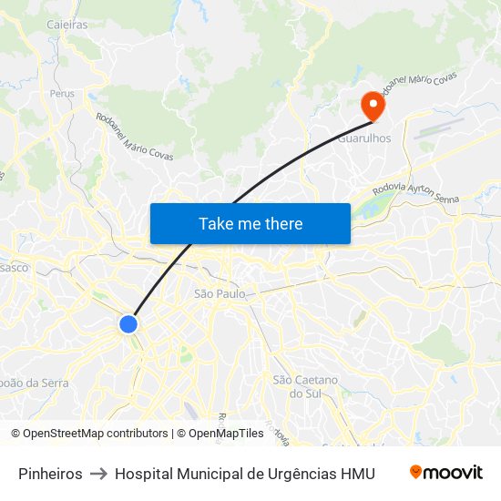 Pinheiros to Hospital Municipal de Urgências HMU map