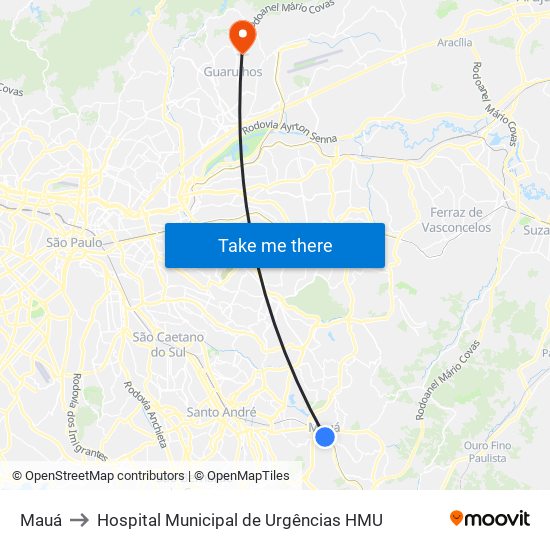 Mauá to Hospital Municipal de Urgências HMU map