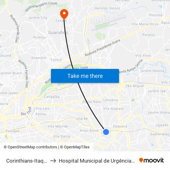 Corinthians-Itaquera to Hospital Municipal de Urgências HMU map