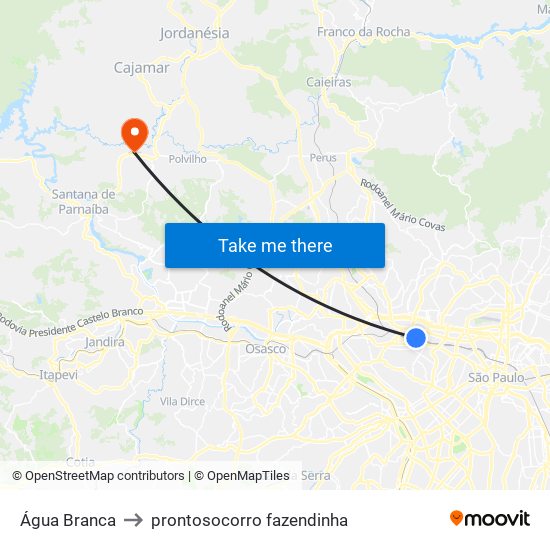 Água Branca to prontosocorro fazendinha map