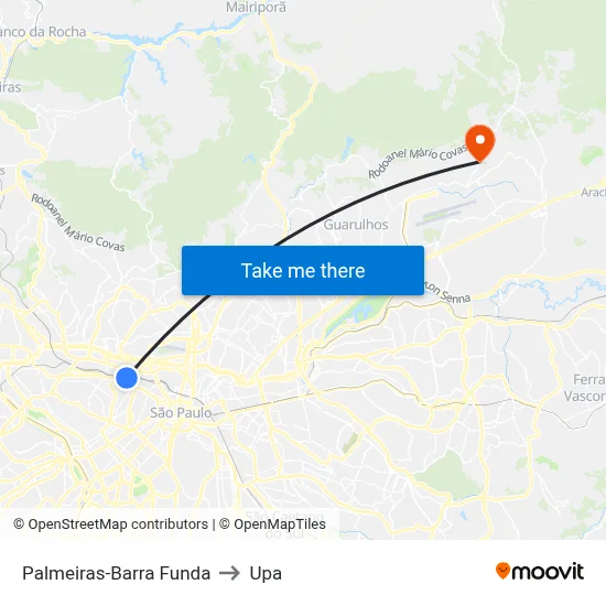 Palmeiras-Barra Funda to Upa map
