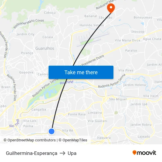 Guilhermina-Esperança to Upa map
