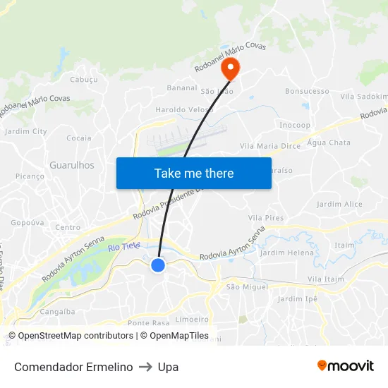 Comendador Ermelino to Upa map