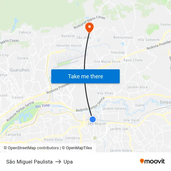 São Miguel Paulista to Upa map