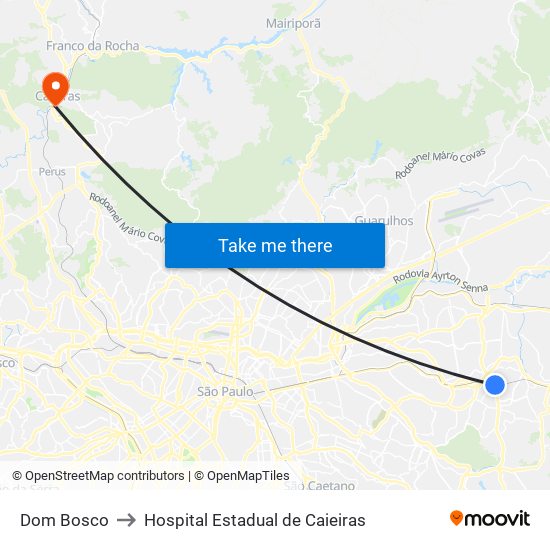 Dom Bosco to Hospital Estadual de Caieiras map