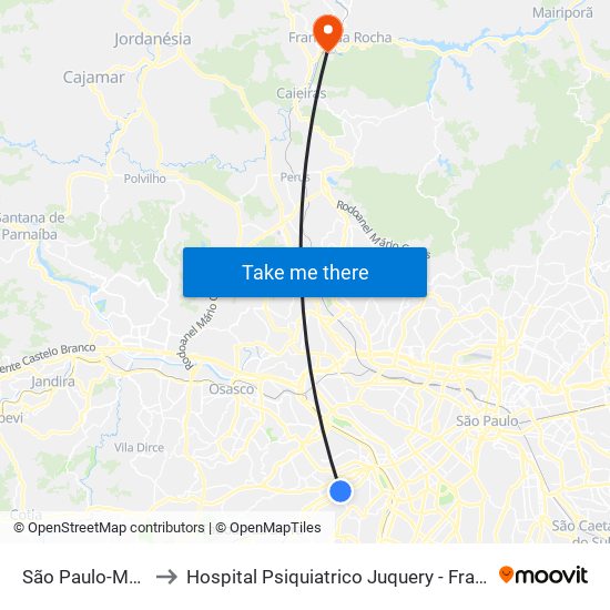 São Paulo-Morumbi to Hospital Psiquiatrico Juquery - Franco da Rocha map