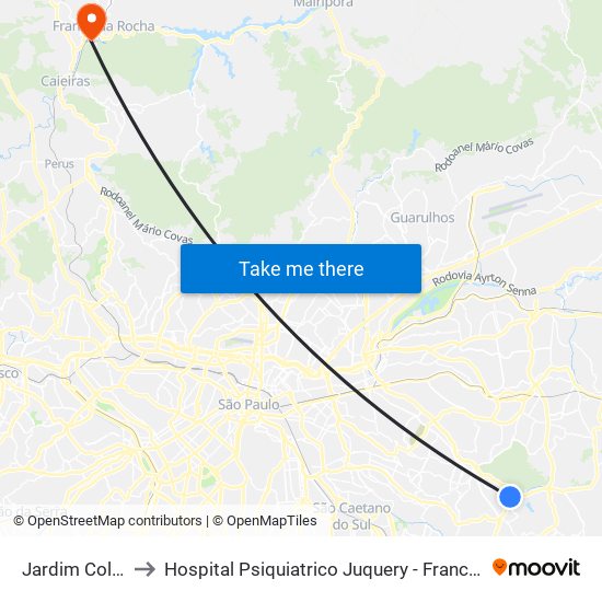 Jardim Colonial to Hospital Psiquiatrico Juquery - Franco da Rocha map