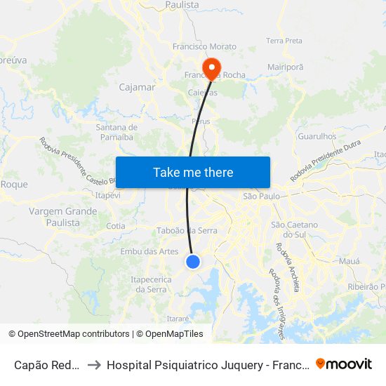 Capão Redondo to Hospital Psiquiatrico Juquery - Franco da Rocha map