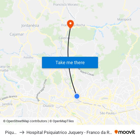 Piqueri to Hospital Psiquiatrico Juquery - Franco da Rocha map