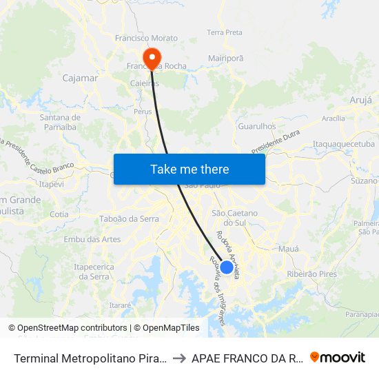 Terminal Metropolitano Piraporinha to APAE FRANCO DA ROCHA map