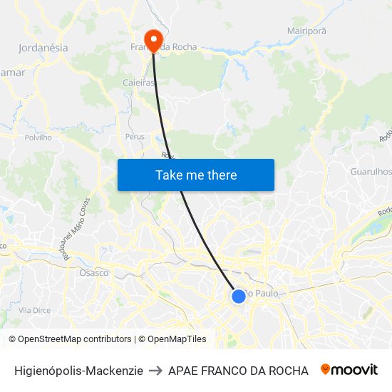 Higienópolis-Mackenzie to APAE FRANCO DA ROCHA map