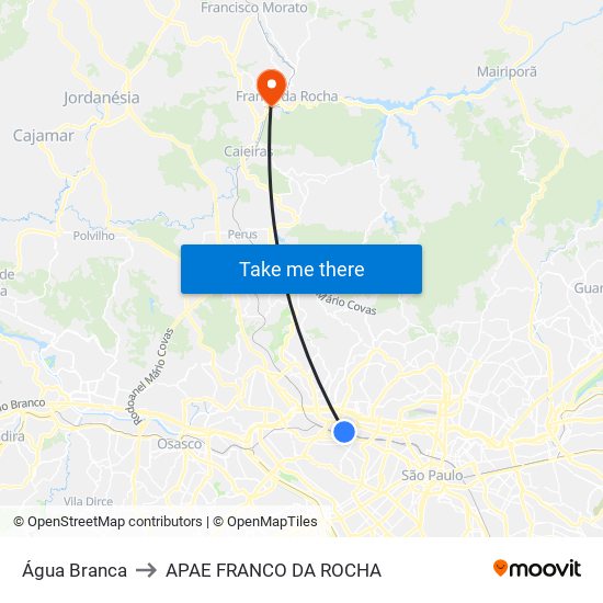 Água Branca to APAE FRANCO DA ROCHA map