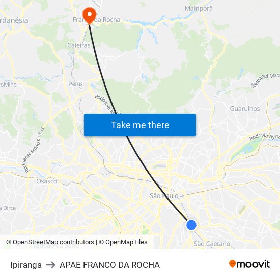 Ipiranga to APAE FRANCO DA ROCHA map